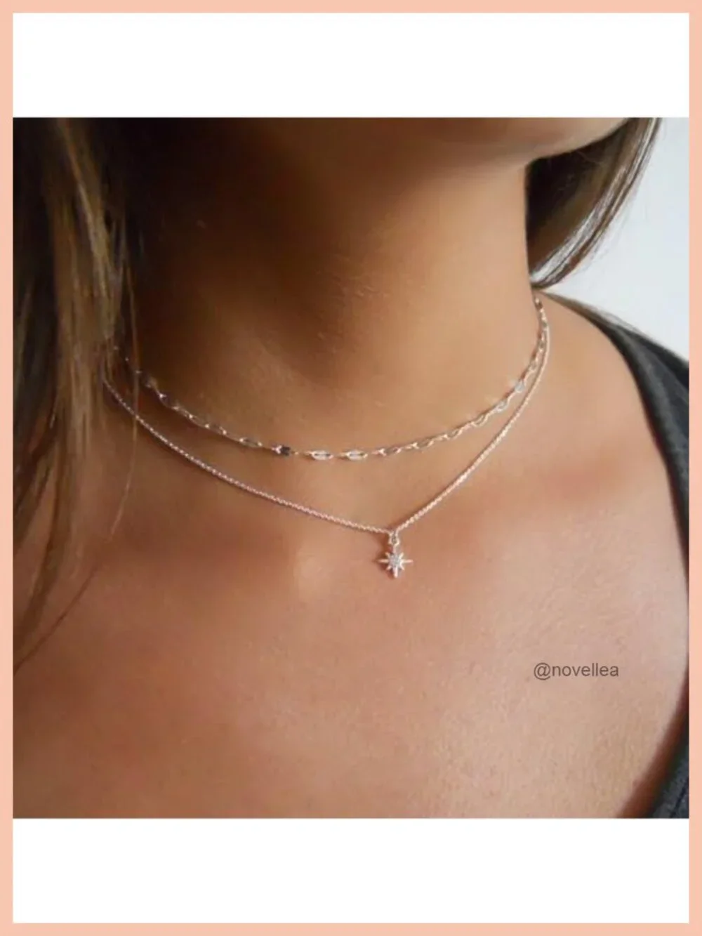 Silver Plated Stainless Steel North Star Dainty CZ Pendant Necklace Set with